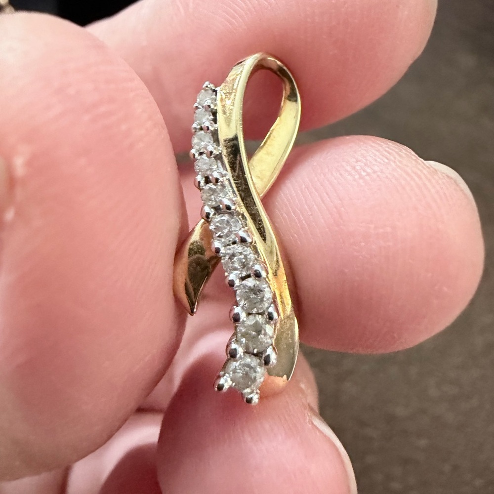 10K Gold Natural Diamond Love Is A Journey Awareness Ribbon Pendant